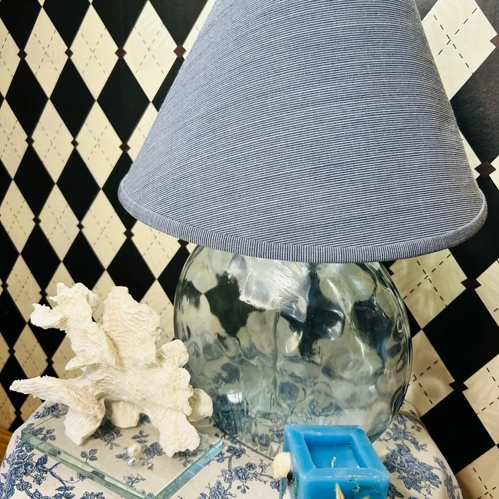 Translucent Light Blue Spherical Table Lamp with Deep Blue Shade– Coastal Luxury